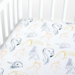 Tropical Bird Organic Crib Fitted Sheet from Crate & Barrel